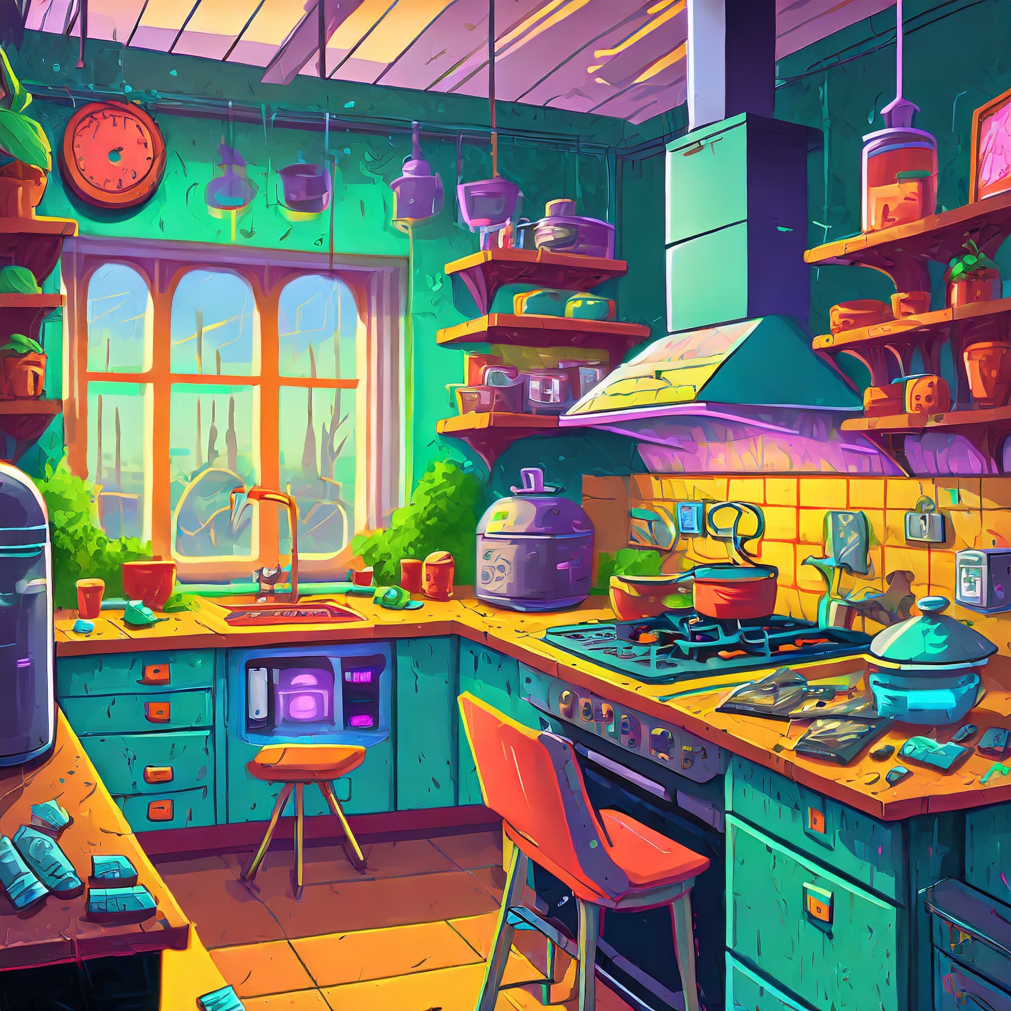 Image of a kitchen in art style